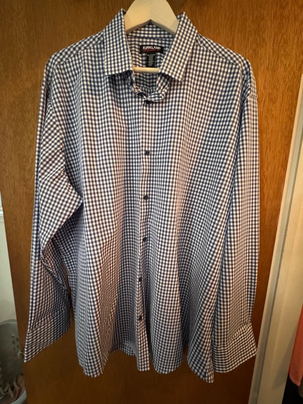 Kirkland Signature Blue and White Gingham Dress Shirt